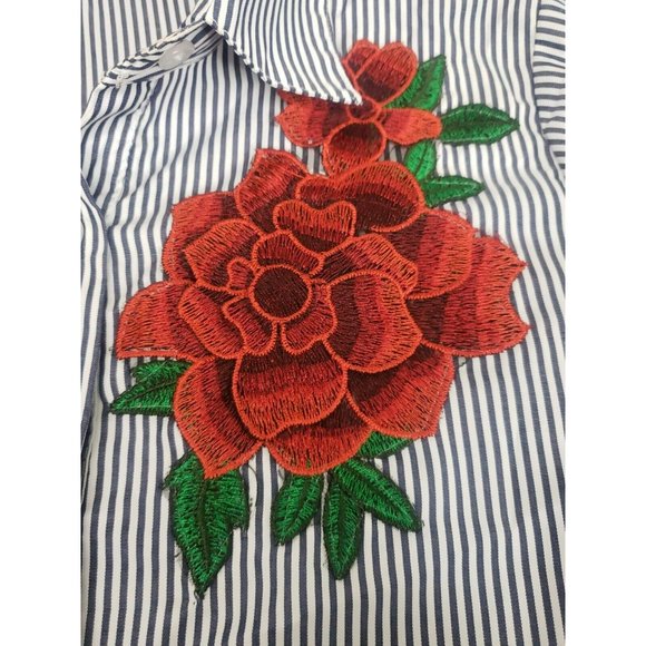 J for Justify Shirt Dress Size Small Embroidered Rose Flowers Striped Floral - Picture 6 of 12